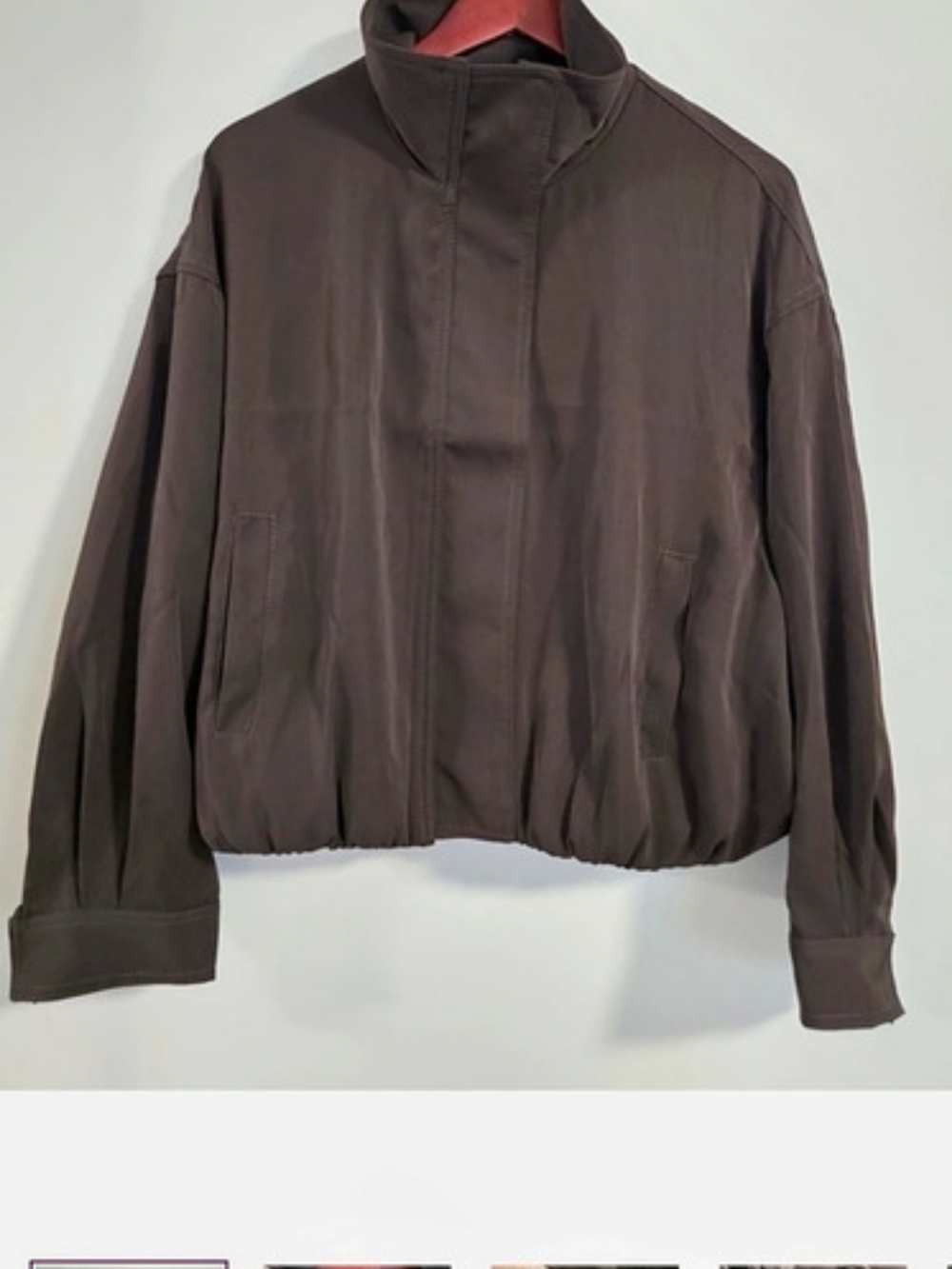 MAX STUDIO LONDON Bubble Hem Crop Chocolate Brown Jacket Bomber Size L